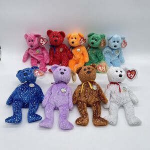 Set of 9 Ty Beanie Babies Decade 10th Anniversary Bears Multicolor Collection